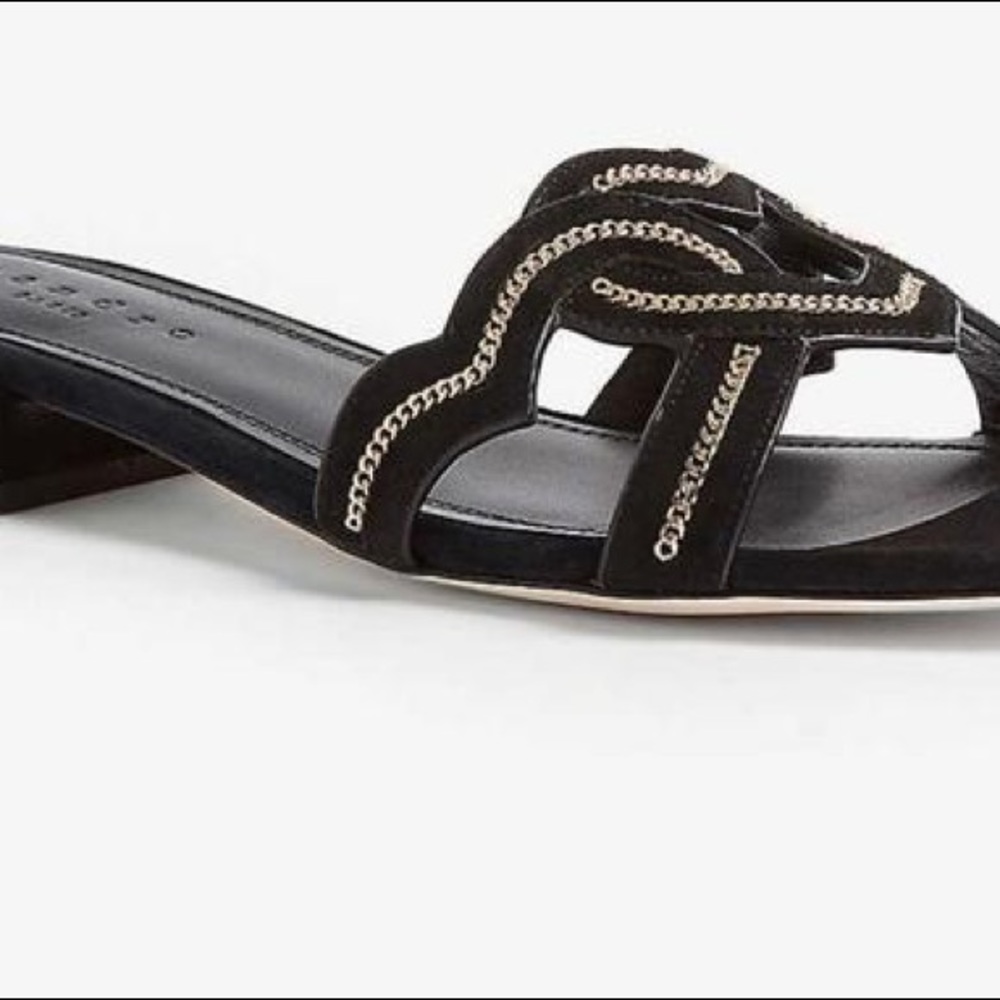 SANDRO NWT HEART ❤️ SLIP ON SUEDE SANDALS BLK SZ 7 - Picture 8 of 9